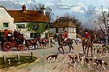 Wright Paintings - The Hunt Outside The Old Bull Inn by Gilbert Scott Wright